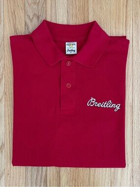 Breitling Red Polo Shirt with White Script Logo